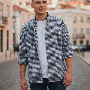 Ralph Lauren  Gingham Men's Black and White Shirt Size large